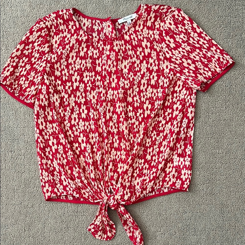 Madewell Red Floral Tie-Front Blouse